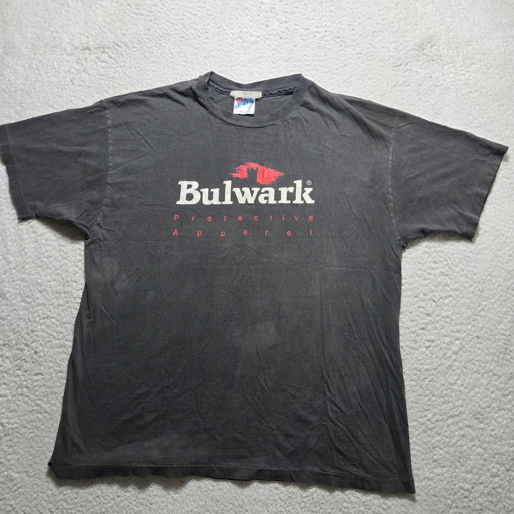 Vintage 90s Hanes Bulwark T Shirt Mens XL Black Graphic Workwear Streetwear